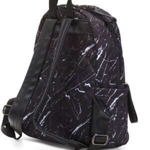 NWT SOL & SELENE Nylon Motivator Quilted Black Marble Printed Large Backpack